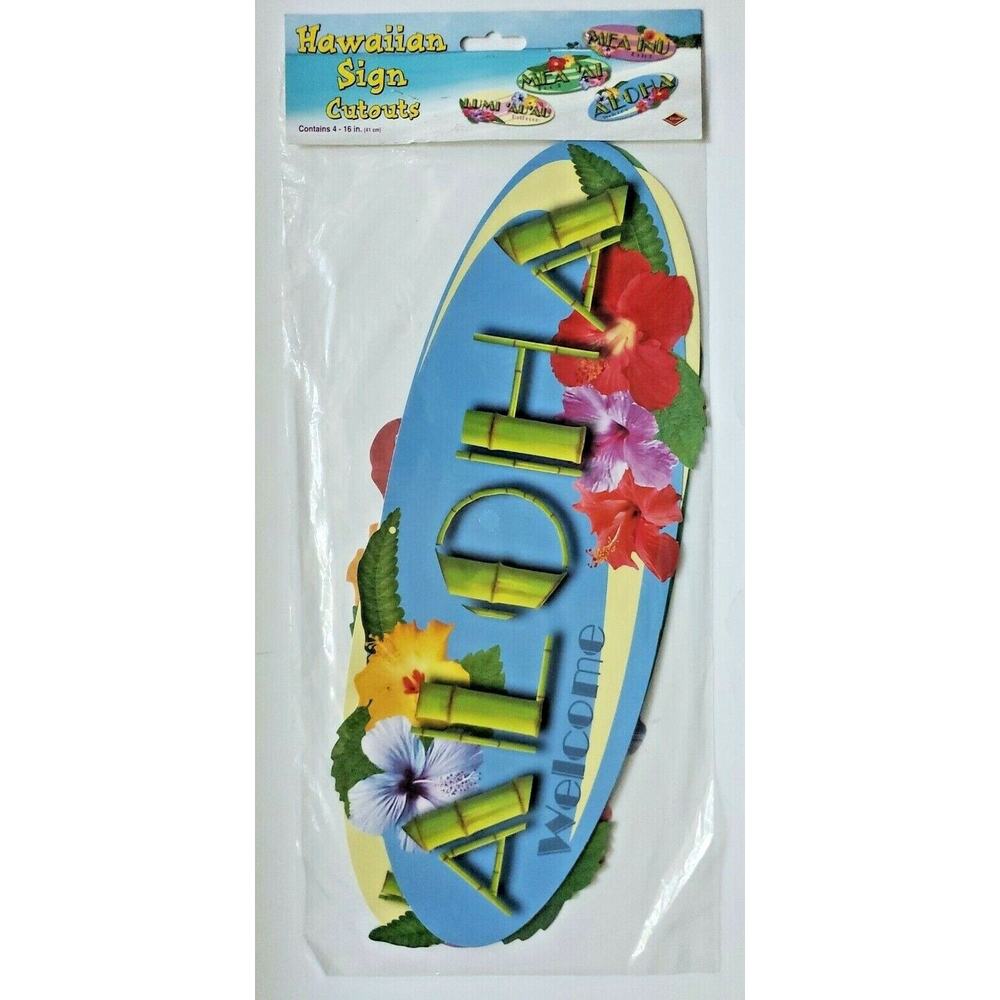 2005 Beistle Hawaiian Sign Cutouts 4-16" Set of 4 New In Packaging